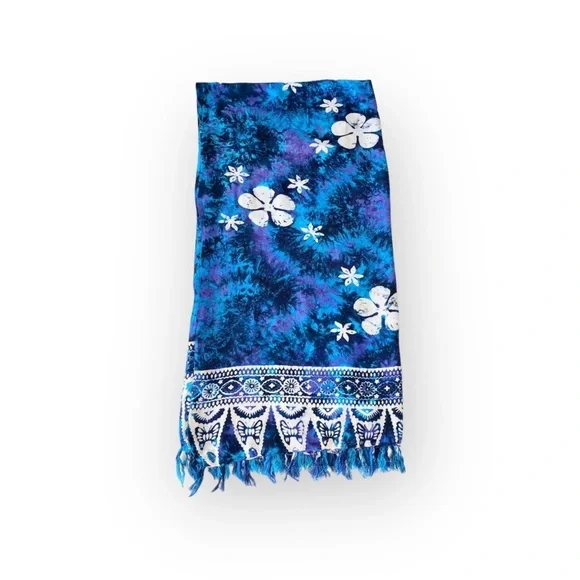 Butterfly Tie Dye Pareo Sarong Large Scarf 🝮 Many Ways to Wear 🝮 Purple Teal - Picture 13 of 16